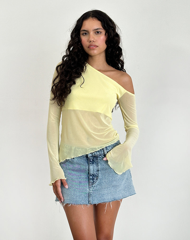 Narcissa Asymmetric Top in Mesh Lemon