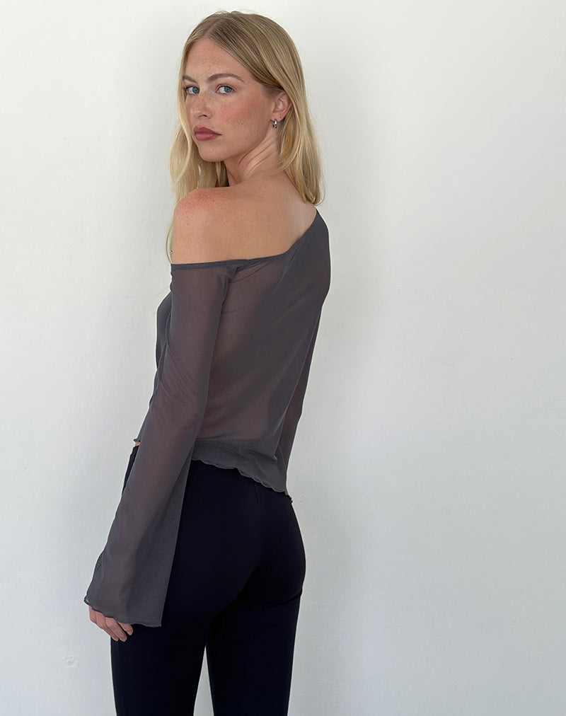 Image of Narcissa Asymmetric Long Sleeve Top in Ocean Storm