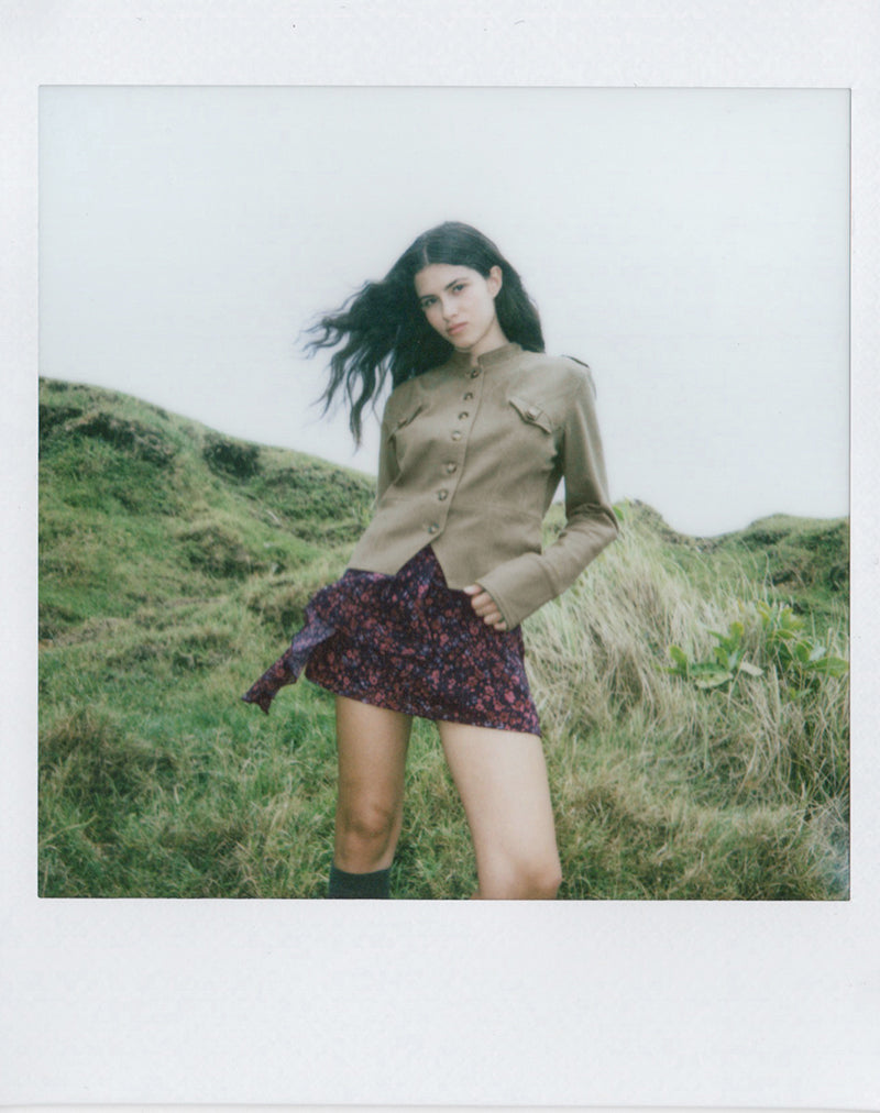 Image of Naru Mini Skirt in Chiffon Scattered Floral Black and Red