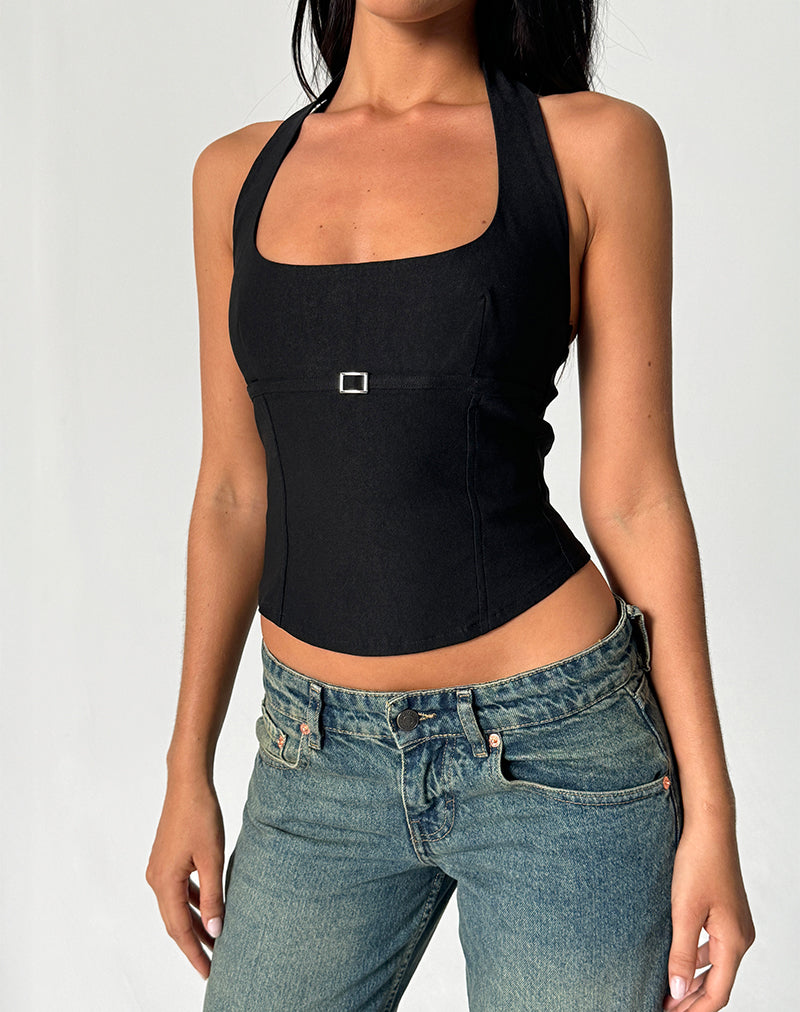 Image of Nasya Halter Top in Tailoring Black