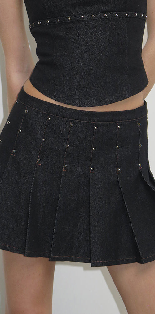 Image of Gatlin Skirt in Chambray Studs Black