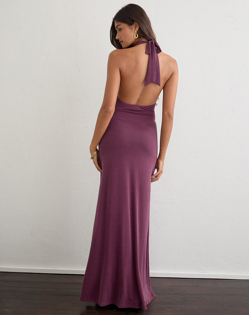 Image of Naveli Halter Maxi Dress in Cupro Deep Purple