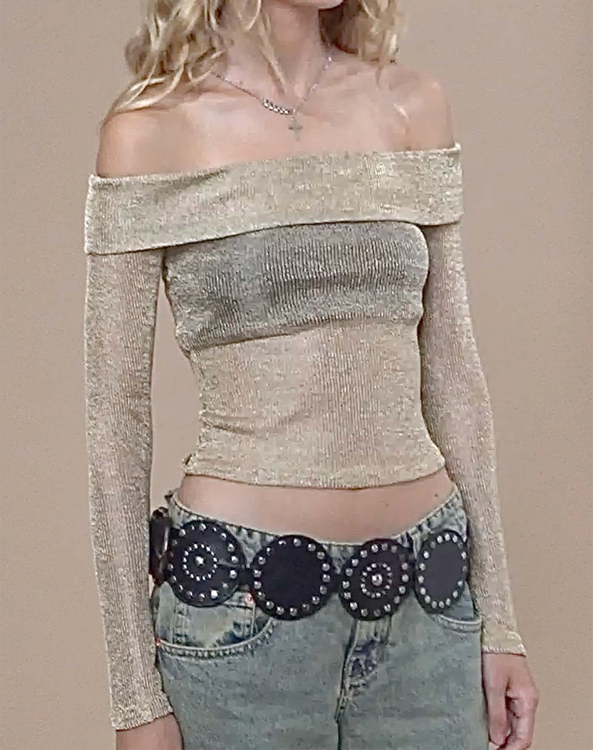 image of Naysila Bardot Top in Gold Chain