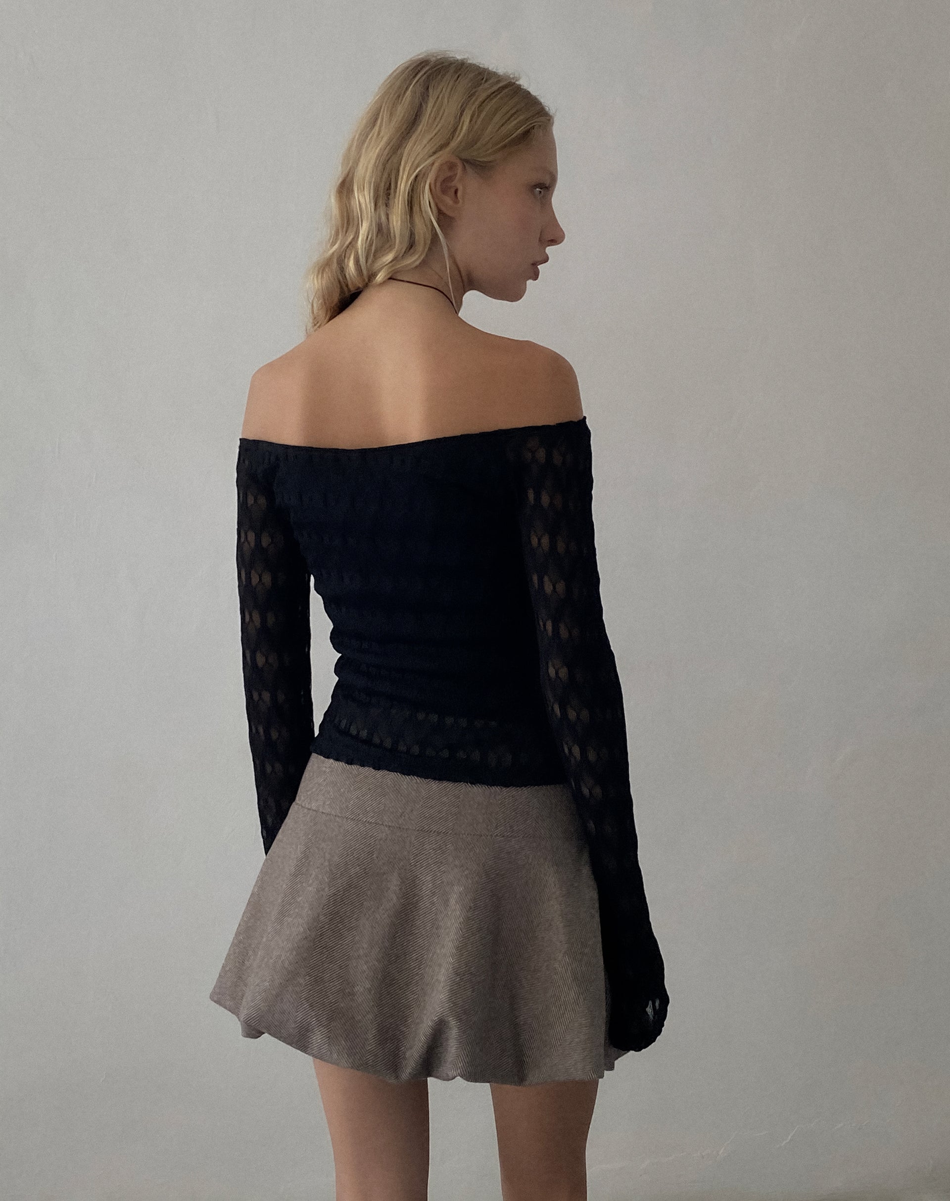 Image of Neira Long Sleeve Bardot Top in Textured Knit Black