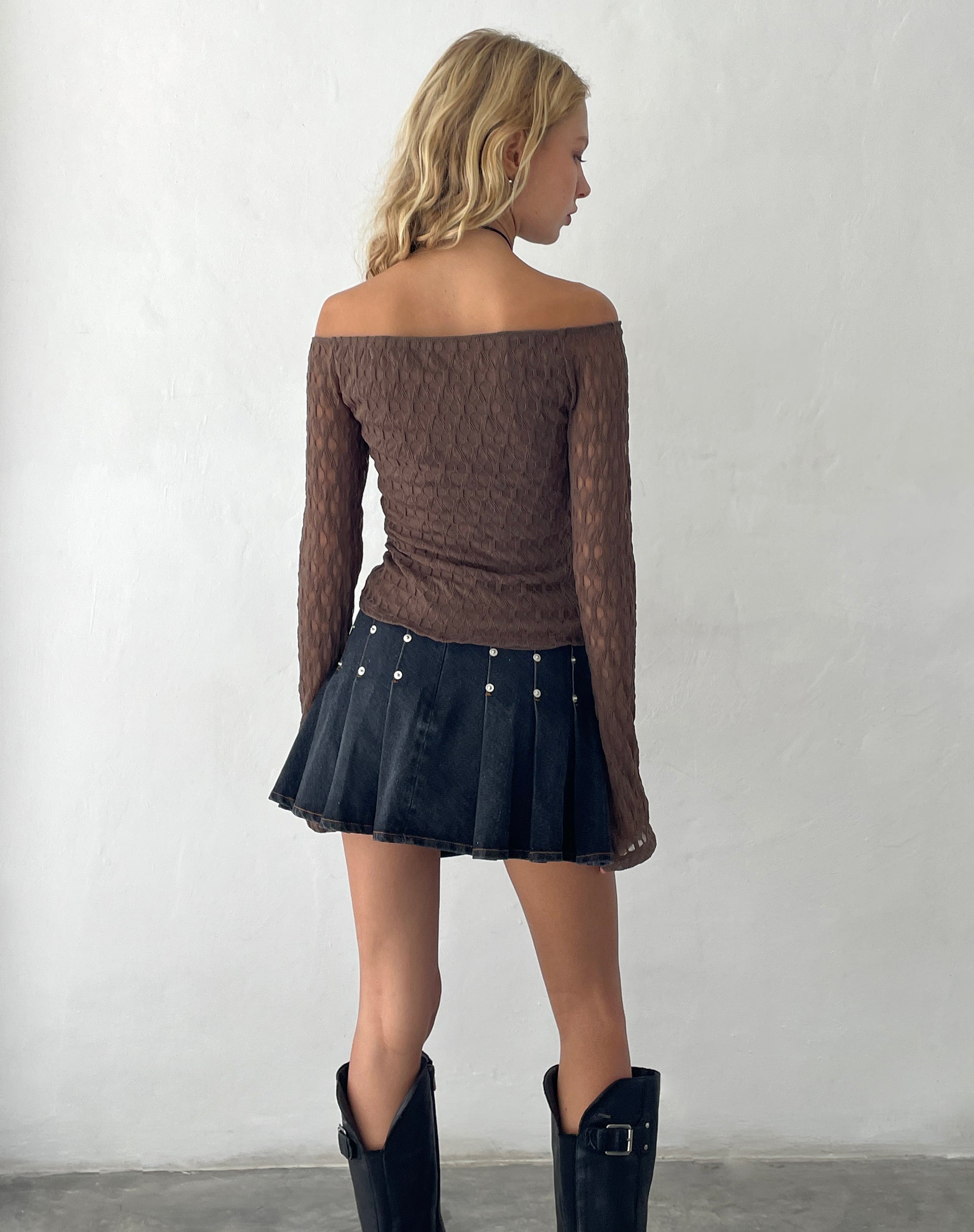 Image of Neira Long Sleeve Bardot Top in Textured Knit Mocha