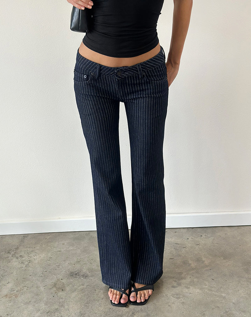Image of Extra Low Rise Flare Jeans in Stripe Indigo