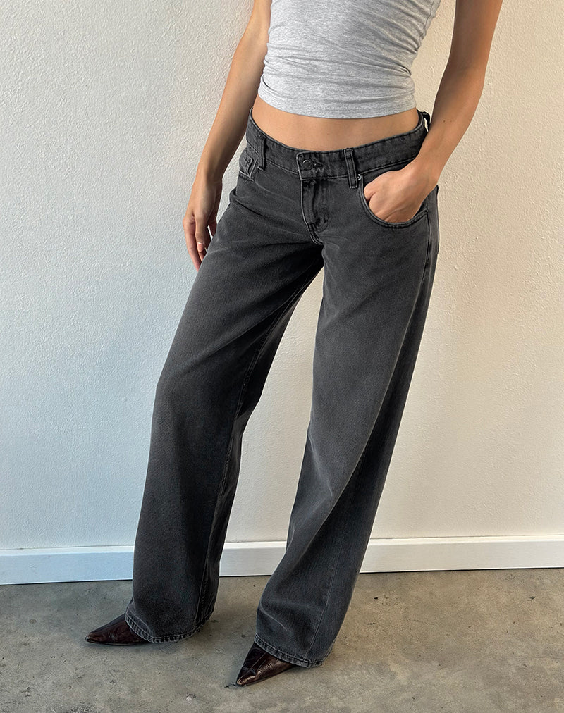 Low Rise Parallel Jeans in Washed Black Grey