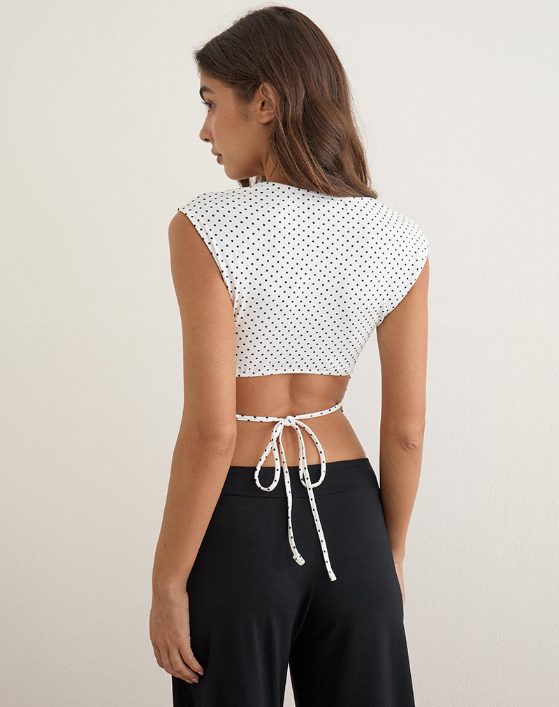Image of Netan Crossover Top in White with Micro Polka Black