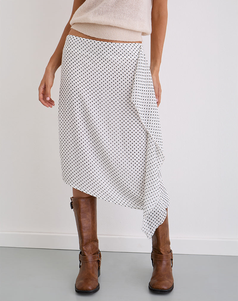 Neza Midi Skirt in White Basic Polka Black