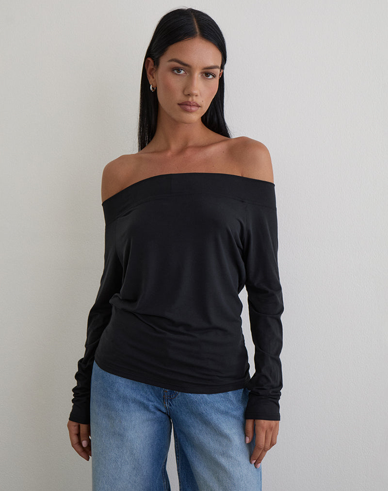 Image of Nezuko Multi Tie Long Sleeve Top in Cupro Black