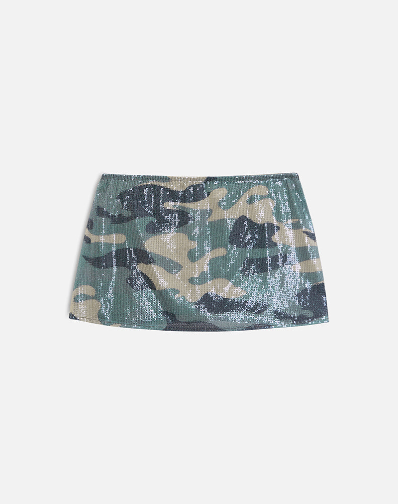 Image of Nidya Mini Skirt in Camo Sequin Khaki Green