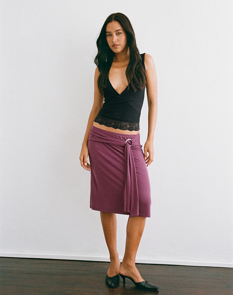Image of Niju Midi Skirt with Silver Ring in Cupro Deep Purple