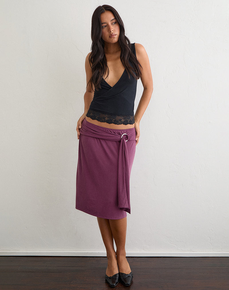 Image of Niju Midi Skirt with Silver Ring in Cupro Deep Purple