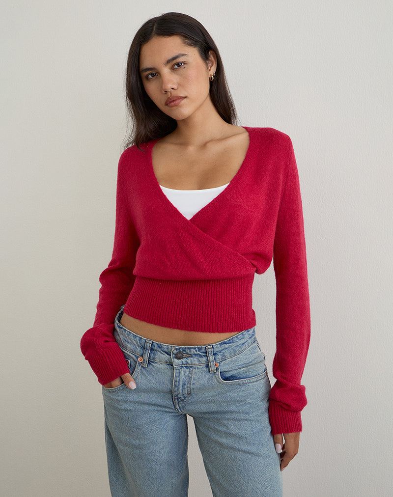 Image of Nilza Wrap Top in Knit Red