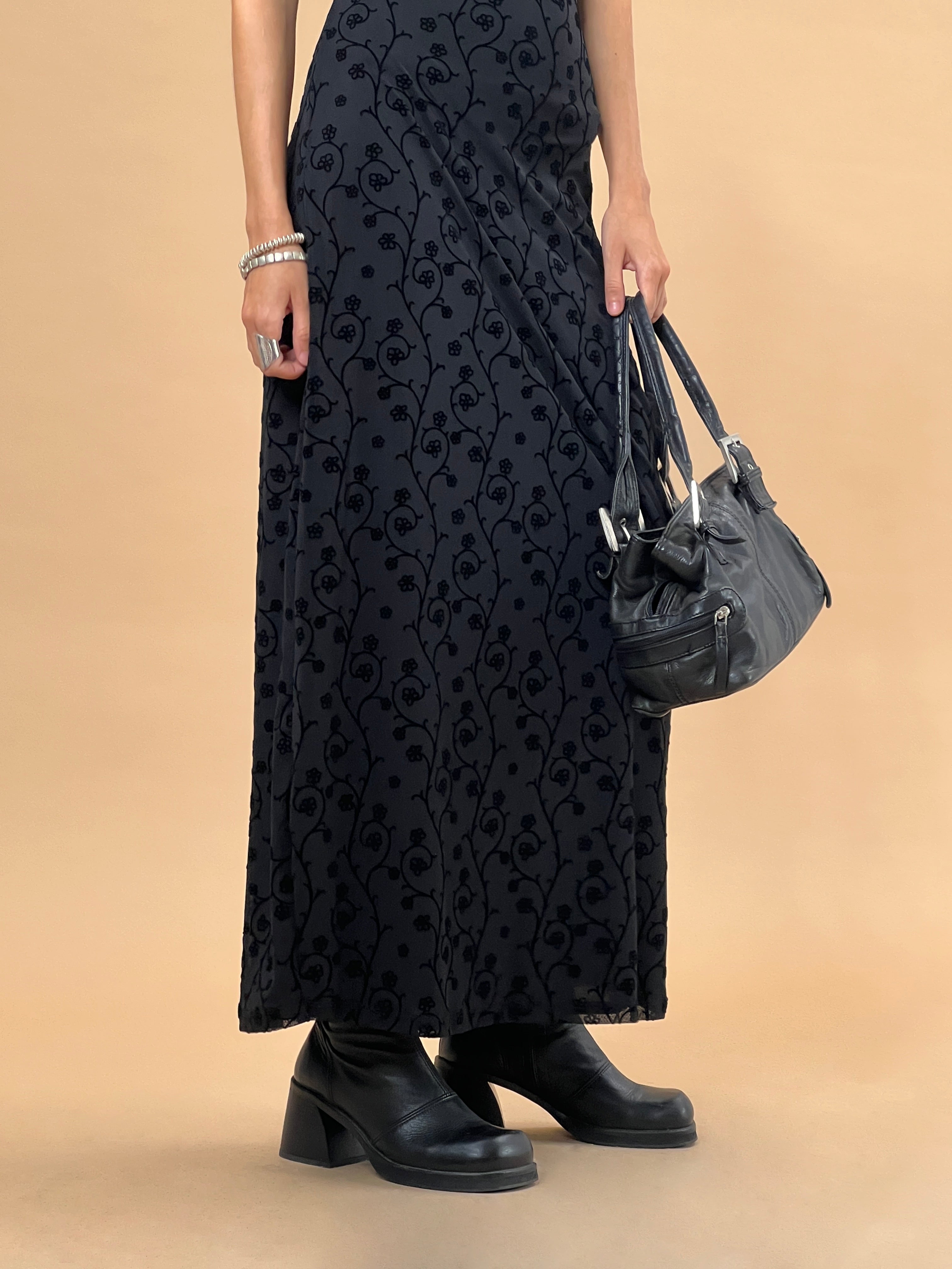 image of Nodu Maxi Dress in Black Dainty Floral Flock