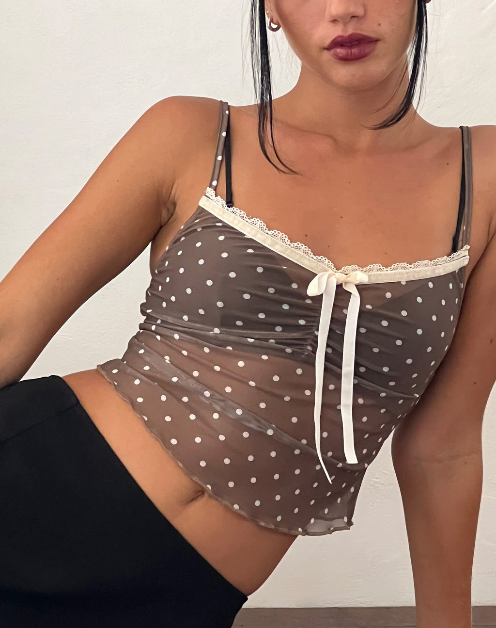 Norde Cami Top in Brown and White Polka