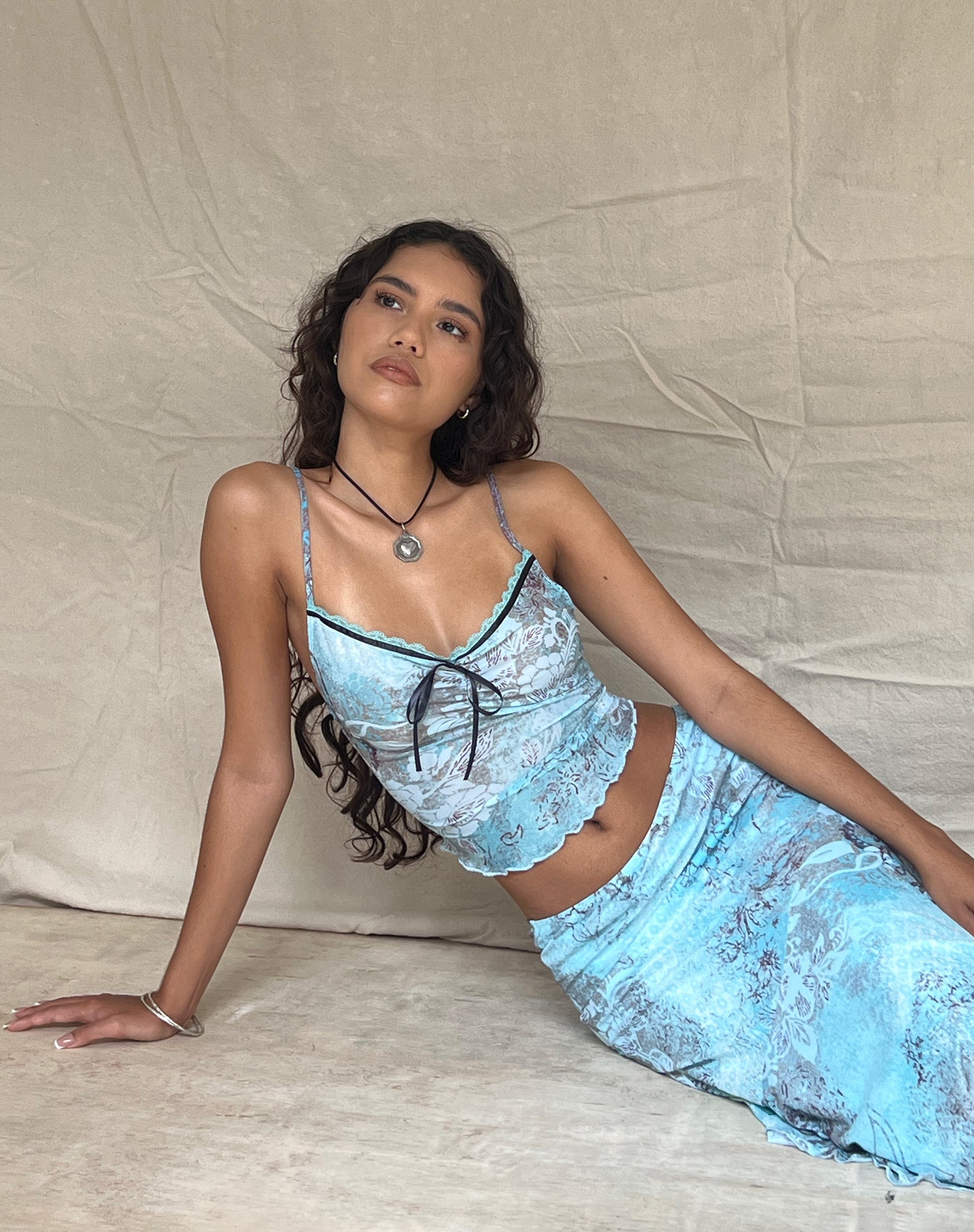 Image of Norde Cami Top in Blue Paisley Abstract Rustic