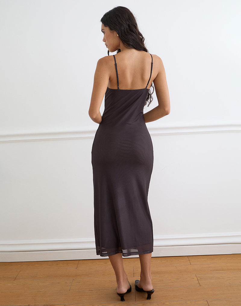 Image of Nori Midi Dress in Brown with Orange Vibrant Lotus Print