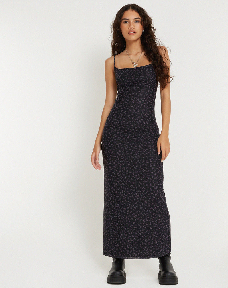 Dark Ditsy Rose Black Printed Maxi Dress | Norila – motelrocks-com-aus