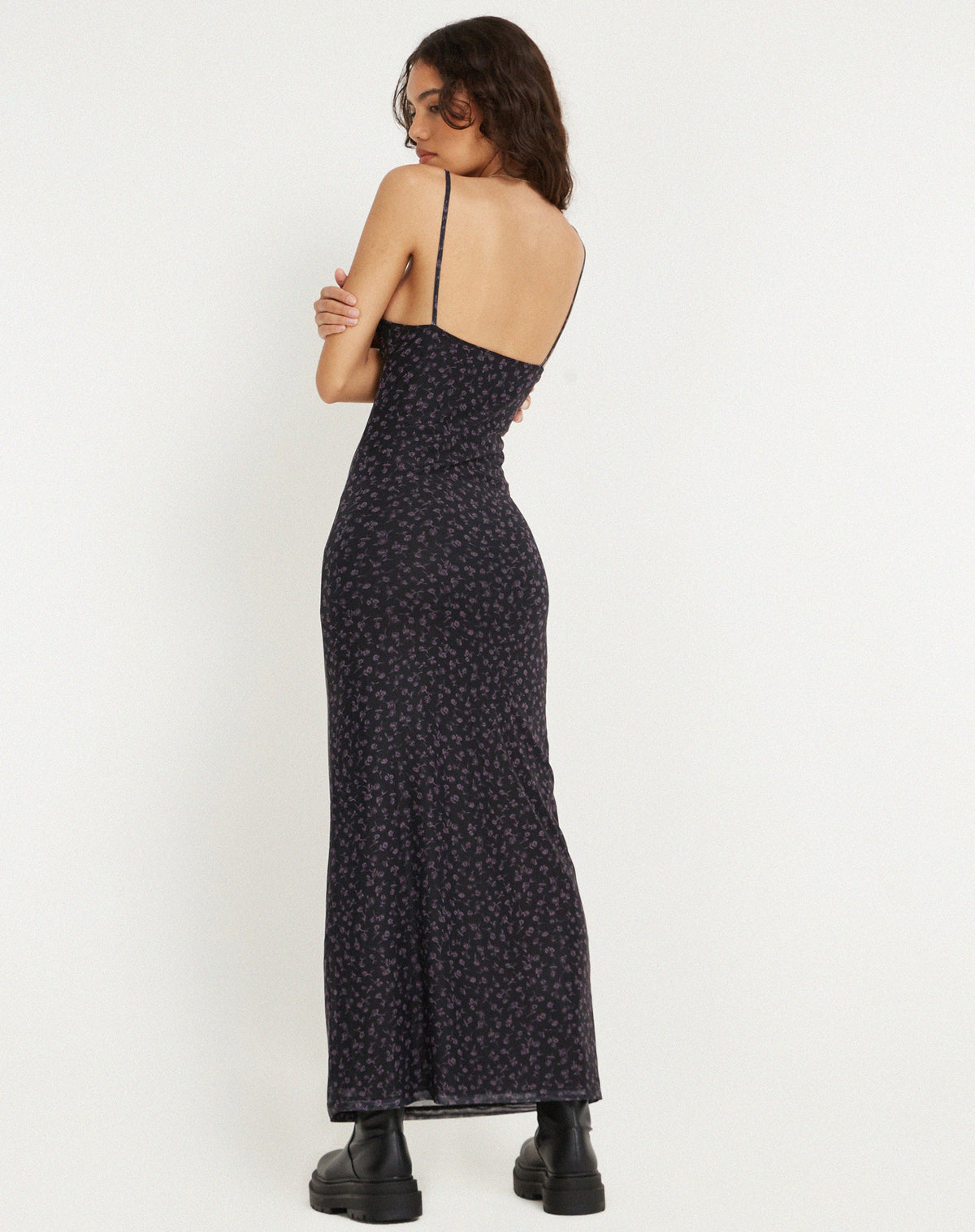Dark Ditsy Rose Black Printed Maxi Dress | Norila – motelrocks-com-aus