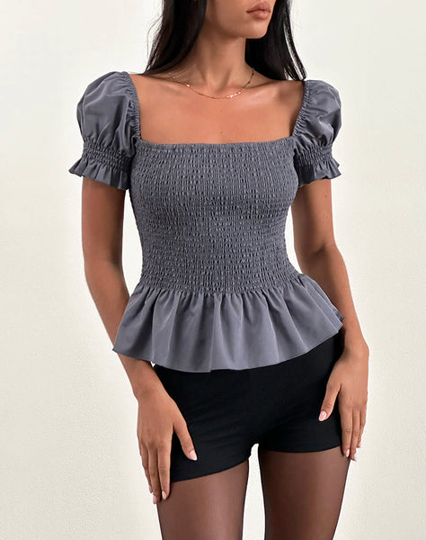 トップス Shirring Mini Puff Sleeve Tops Shirring Mini Puff Sleeve Tops
