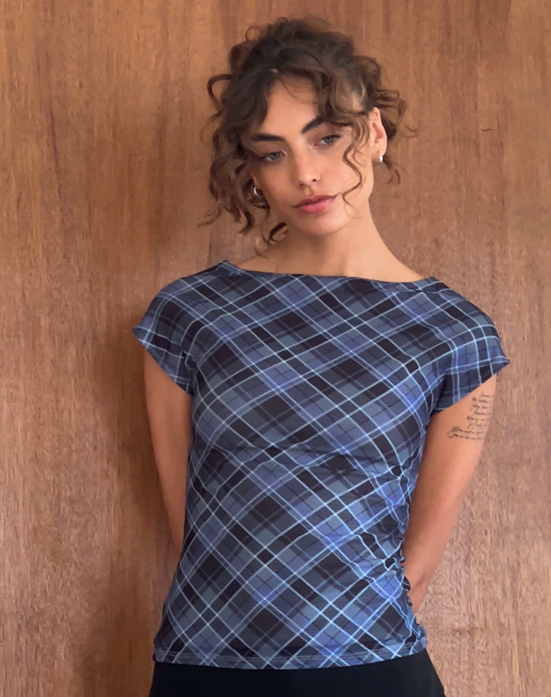 Image of Nova Top in Blue Grey Check Mesh