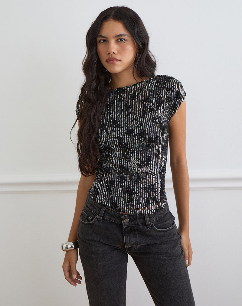 Image of Nova Top in Floral Sequin Black