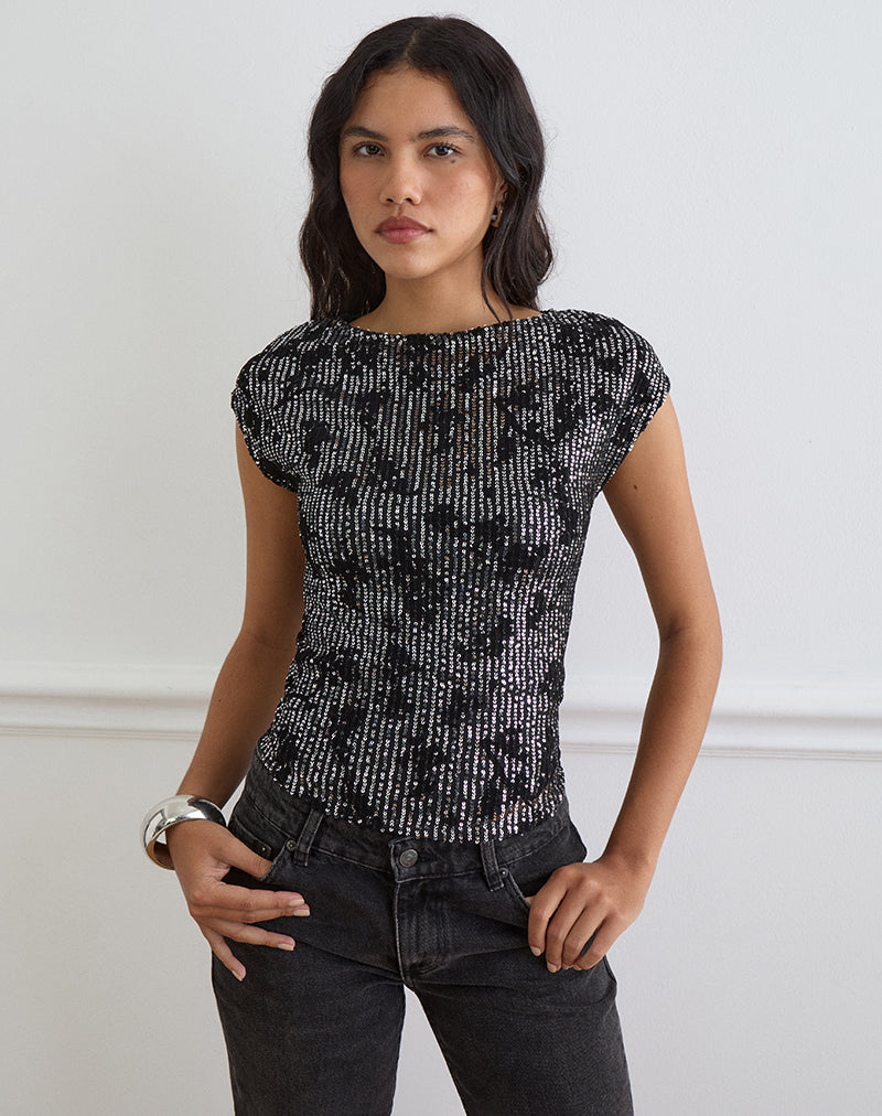 Image of Nova Top in Floral Sequin Black