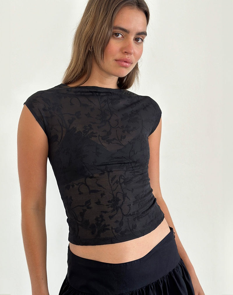 Nova Top in Flower Mesh Black