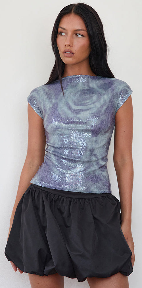 Image of Novaria Top in Sequin Abstract Rose Grey