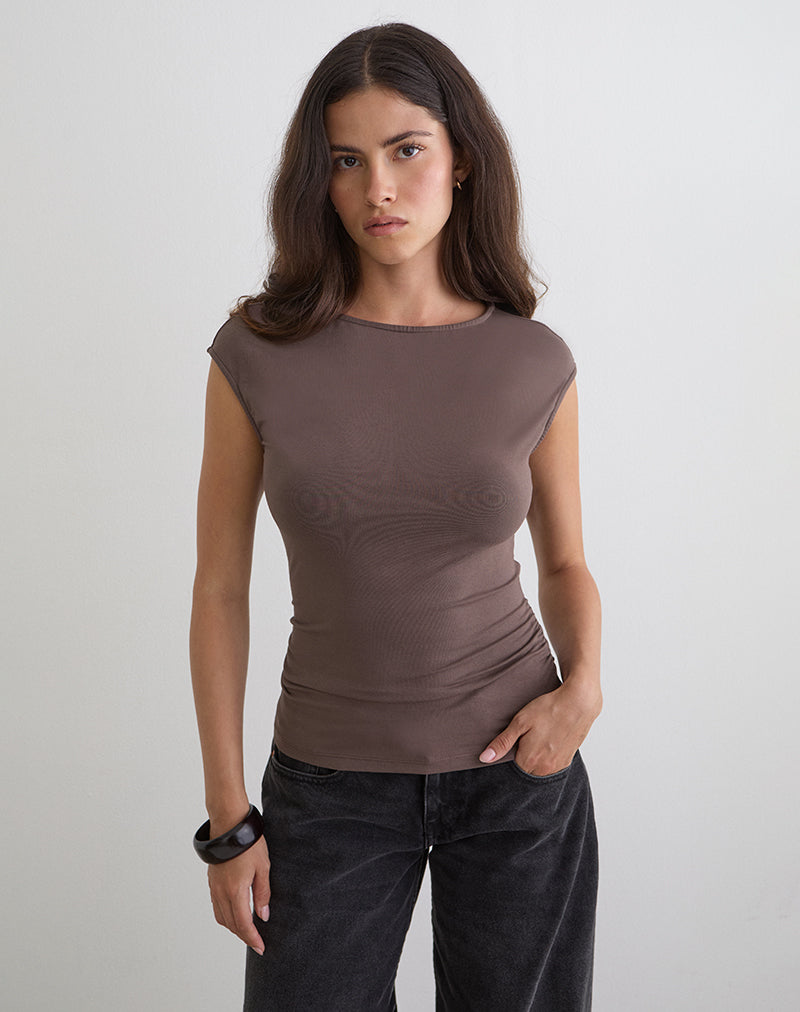 Novia Top with Ruched Sides in Coffee Quartz