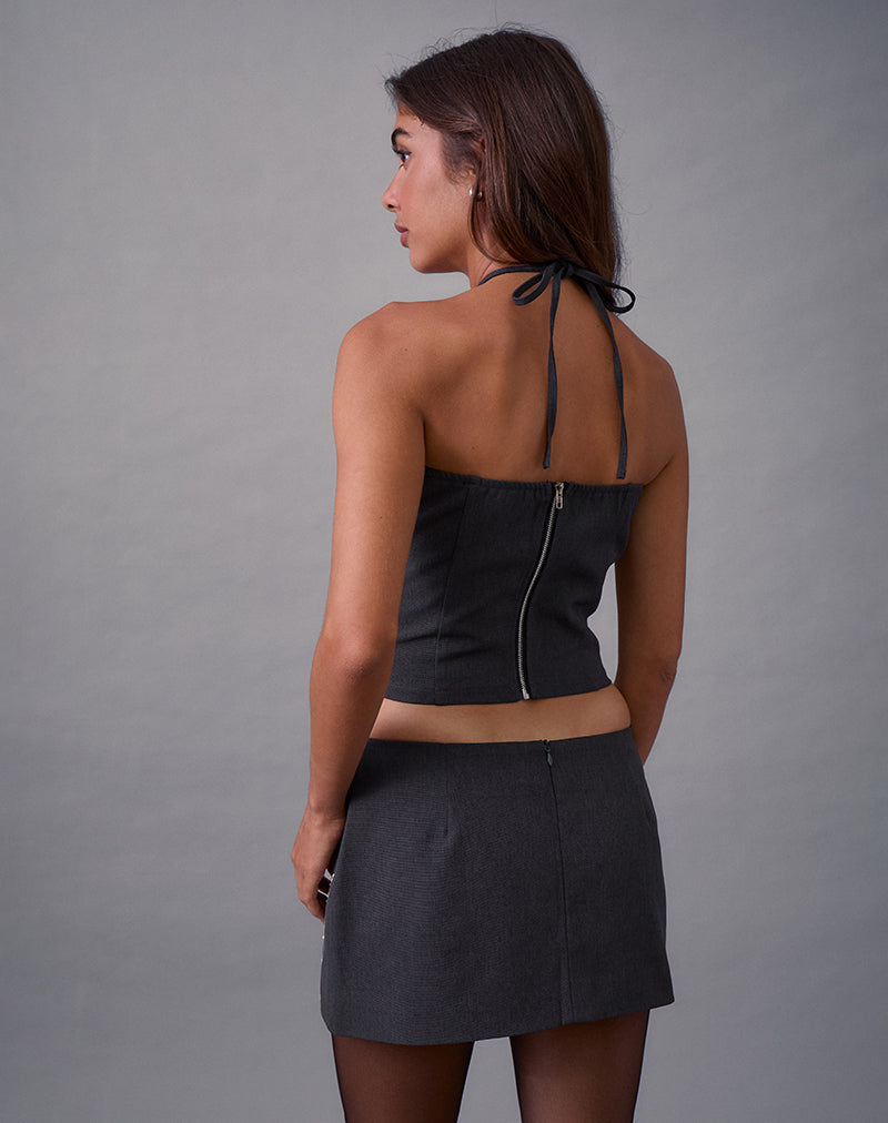 Image of Novin Top in Vine Flower Embroidered Dark Charcoal