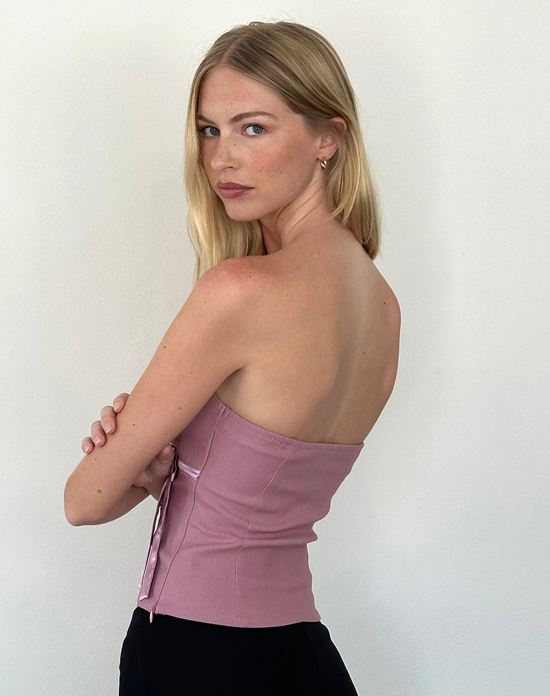 Image of Novita Bow Detail Bandeau Top in Tailoring Dusky Pink