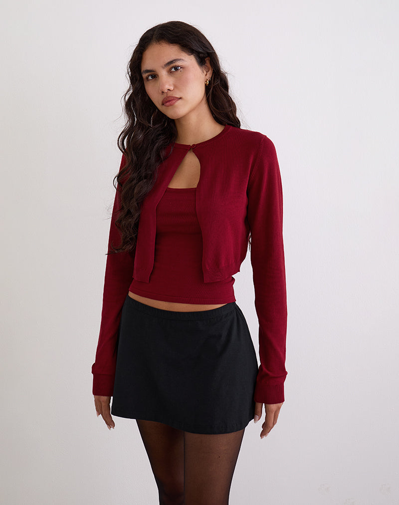 Nuha Cropped Cardigan in Burgundy