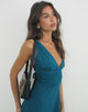 Image of Nunzia Ruched Midi Dress in Rayon Jersey Dark Teal
