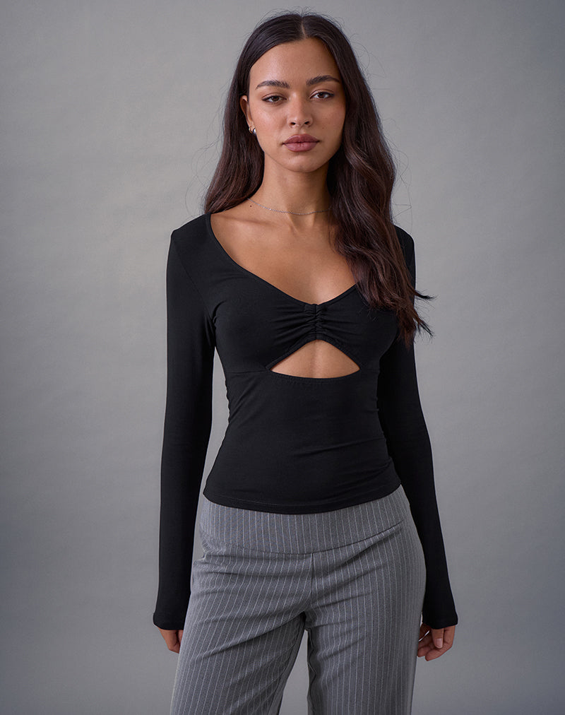 Nyala Long Sleeve Cutout Top in Rayon Jersey Black