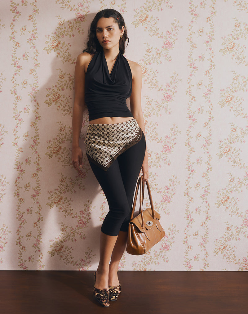 Image of Nyra High Neck Top in Cupro Black
