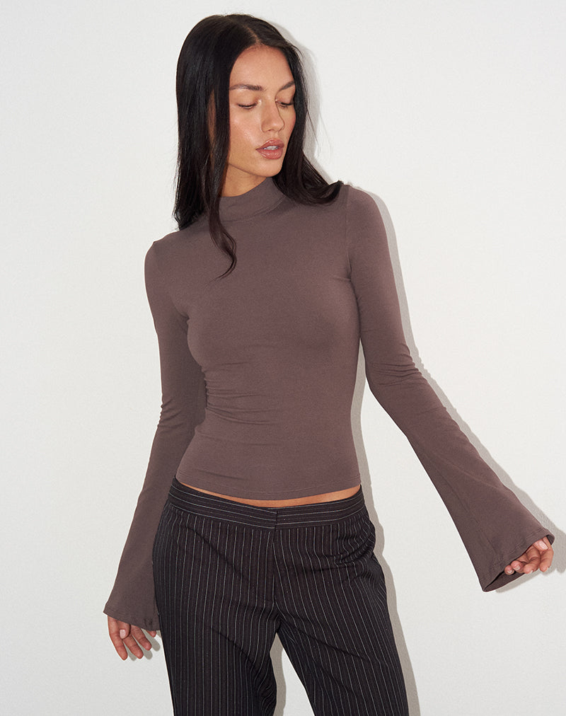 Nell High Neck Long Sleeve Top in Jersey Coffee Quartz