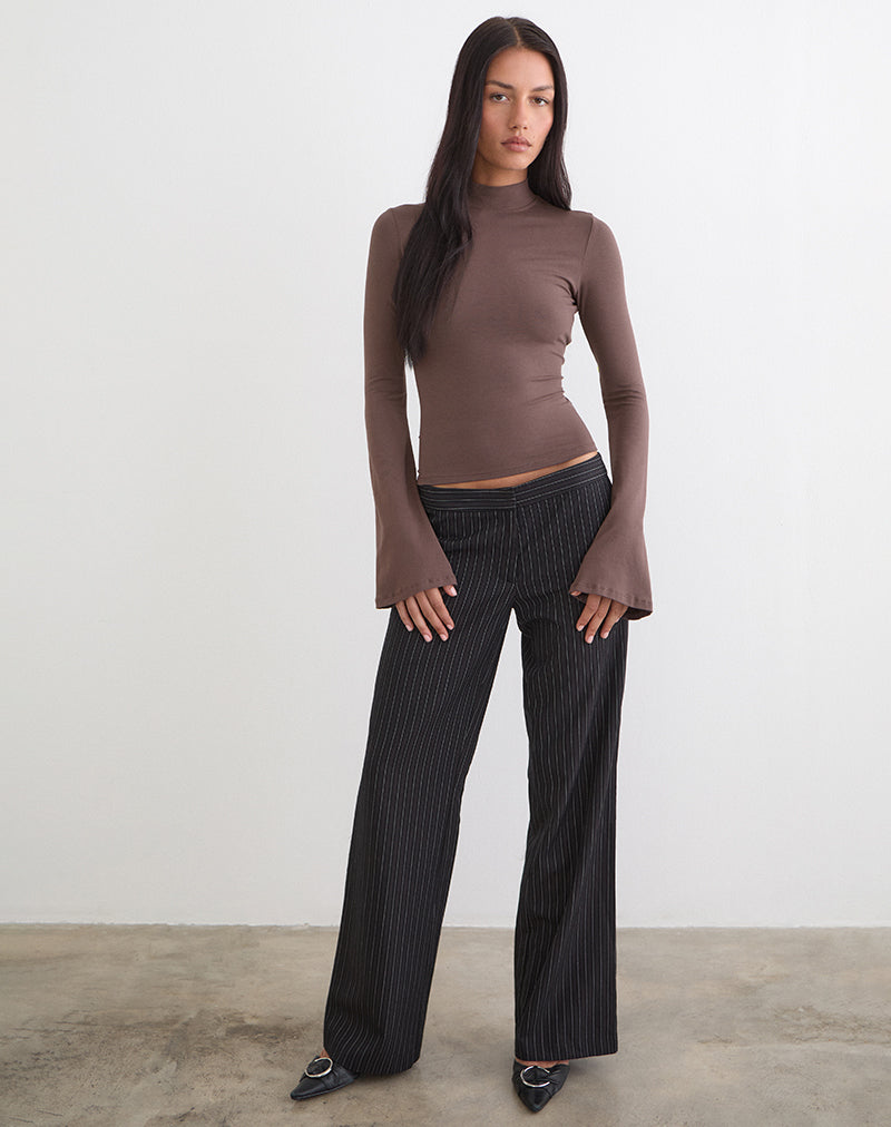 Image of Nell High Neck Long Sleeve Top in Jersey Coffee Quartz