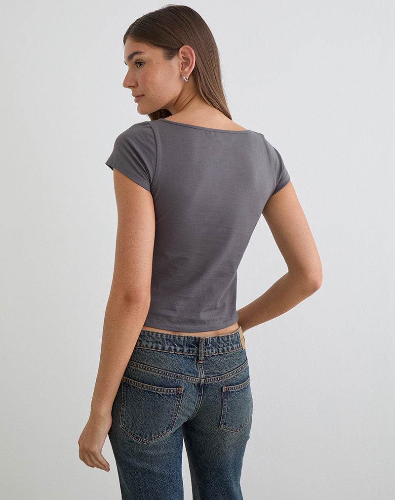 Image of Obanai V Neck Top in Charcoal Grey
