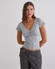 Image of Obanai Short Sleeve V Neck Top in Grey Marl
