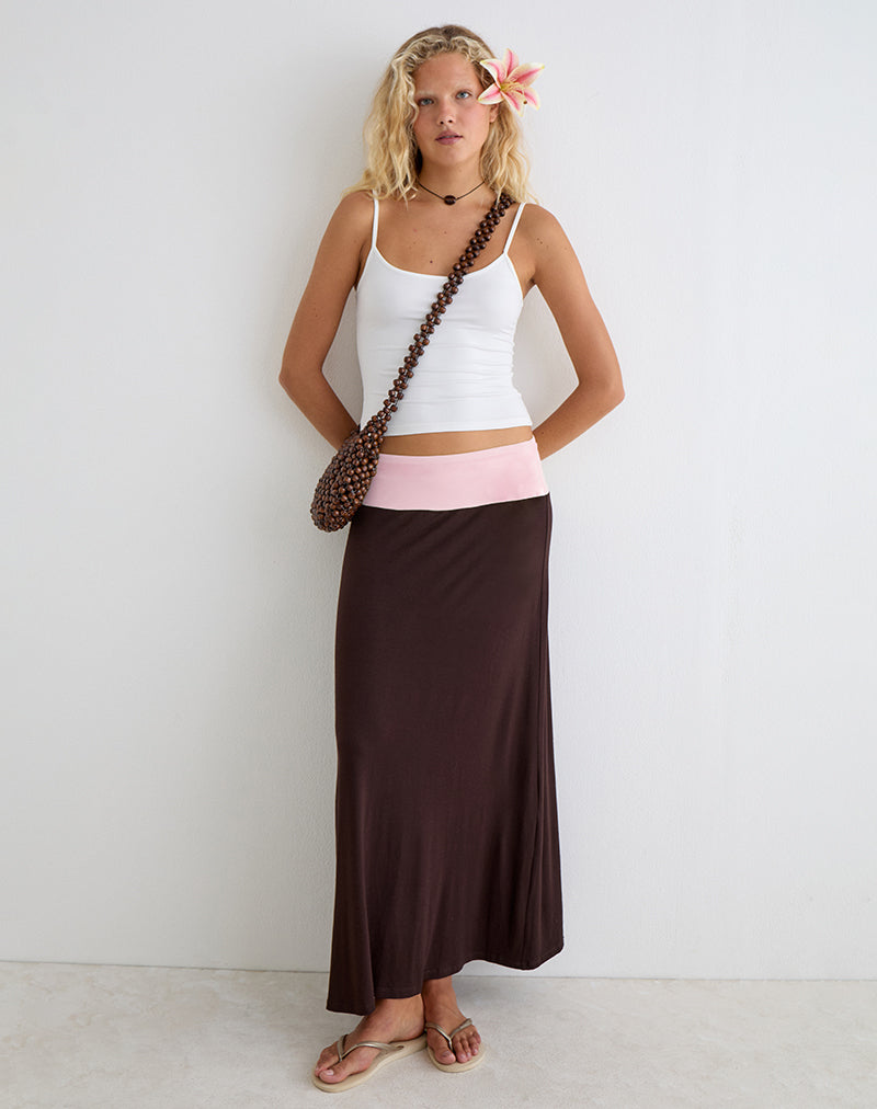 Image of Olie Maxi Skirt in Rayon Jersey Bitter Chocolate and Pink