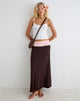 Image of Olie Maxi Skirt in Rayon Jersey Bitter Chocolate and Pink