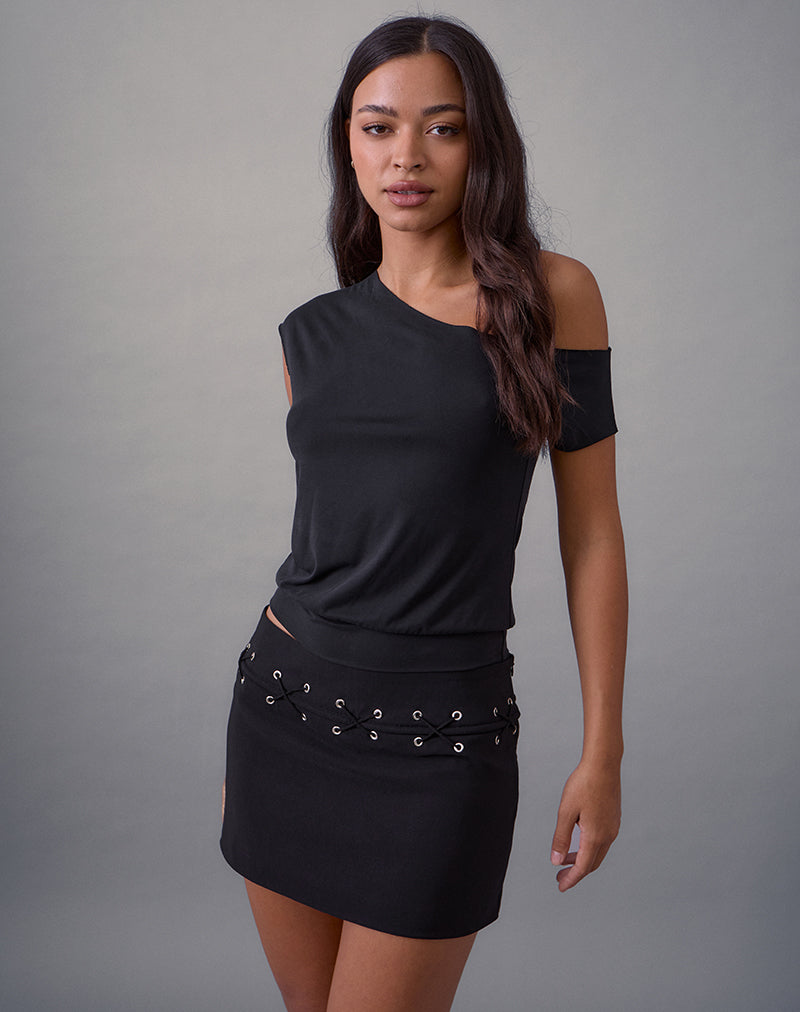 Image of Olma Lace Up Mini Skirt in Tailoring Black