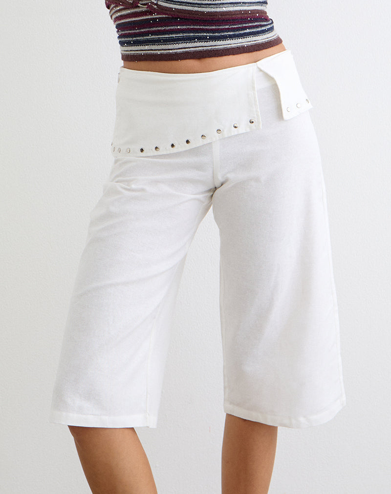Image of Oren Capri Trouser in Ivory with Studs
