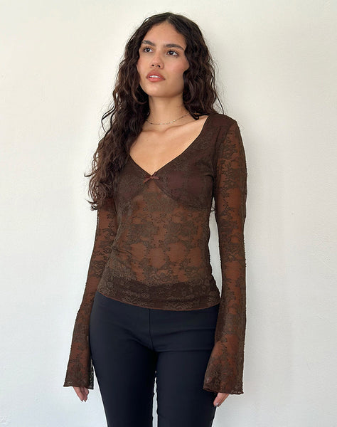 Brown Long Sleeve Lace Top | Orphee – motelrocks-com-aus