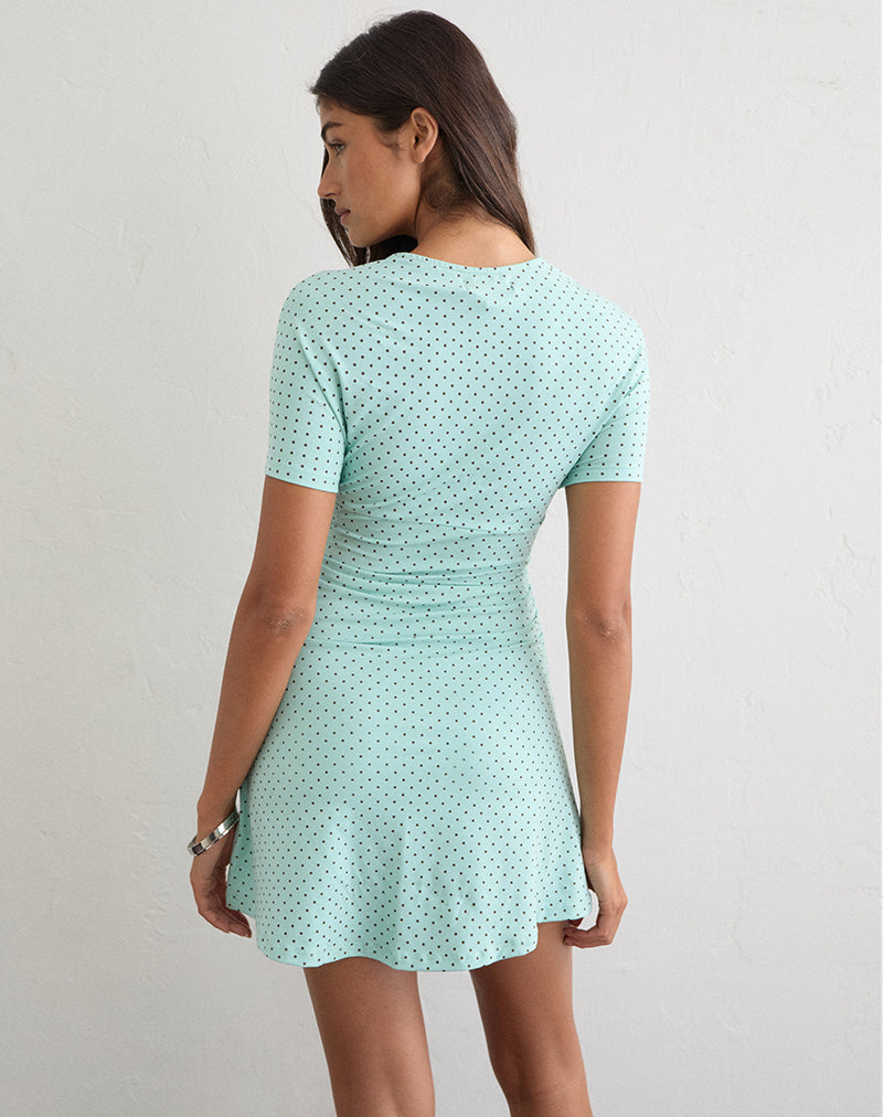 Image of Osian Batwing Mini Dress in Micro Polka Cloud Blue