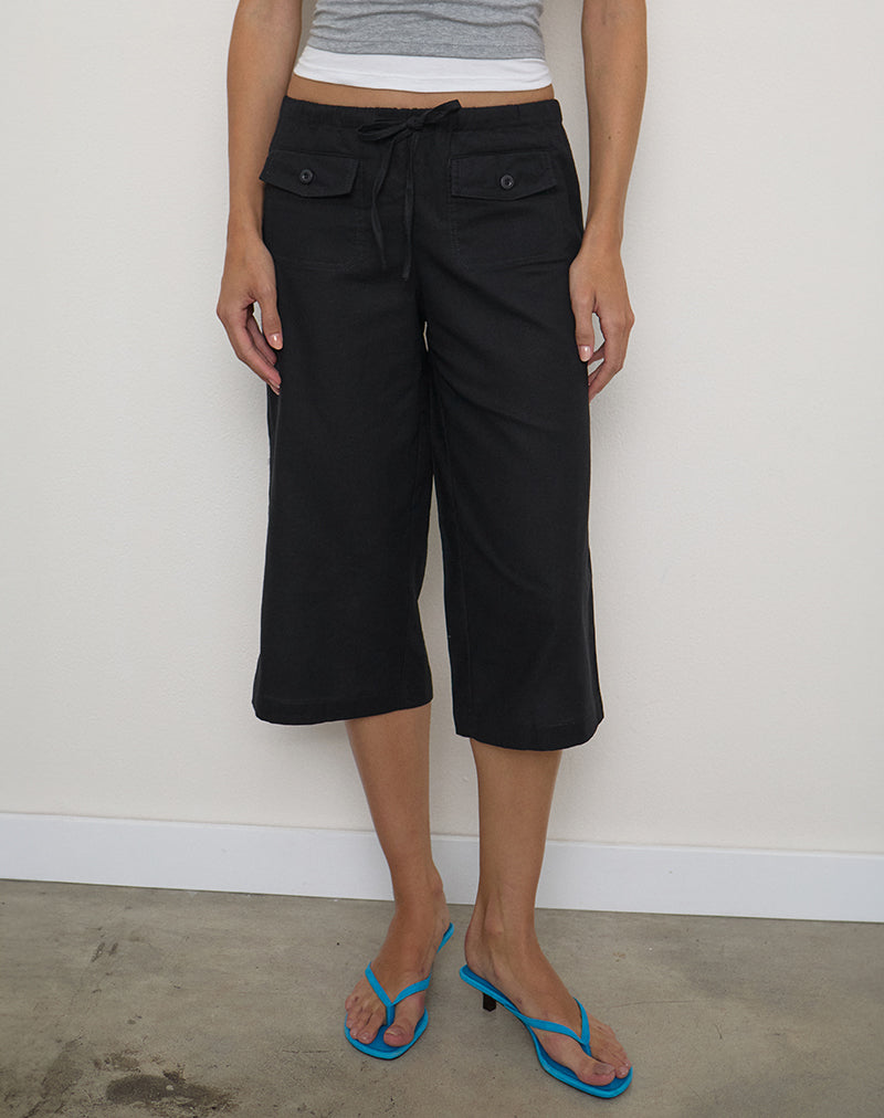 Yuni Capri Trouser in Linen Black