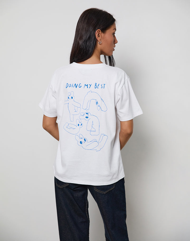 Oversize Basic Tee in White with Doing My Best Graphic