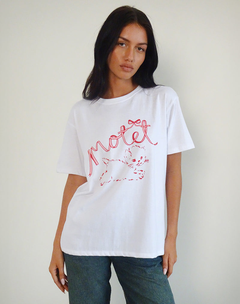 Image of Oversized Basic Tee in White with Kitty